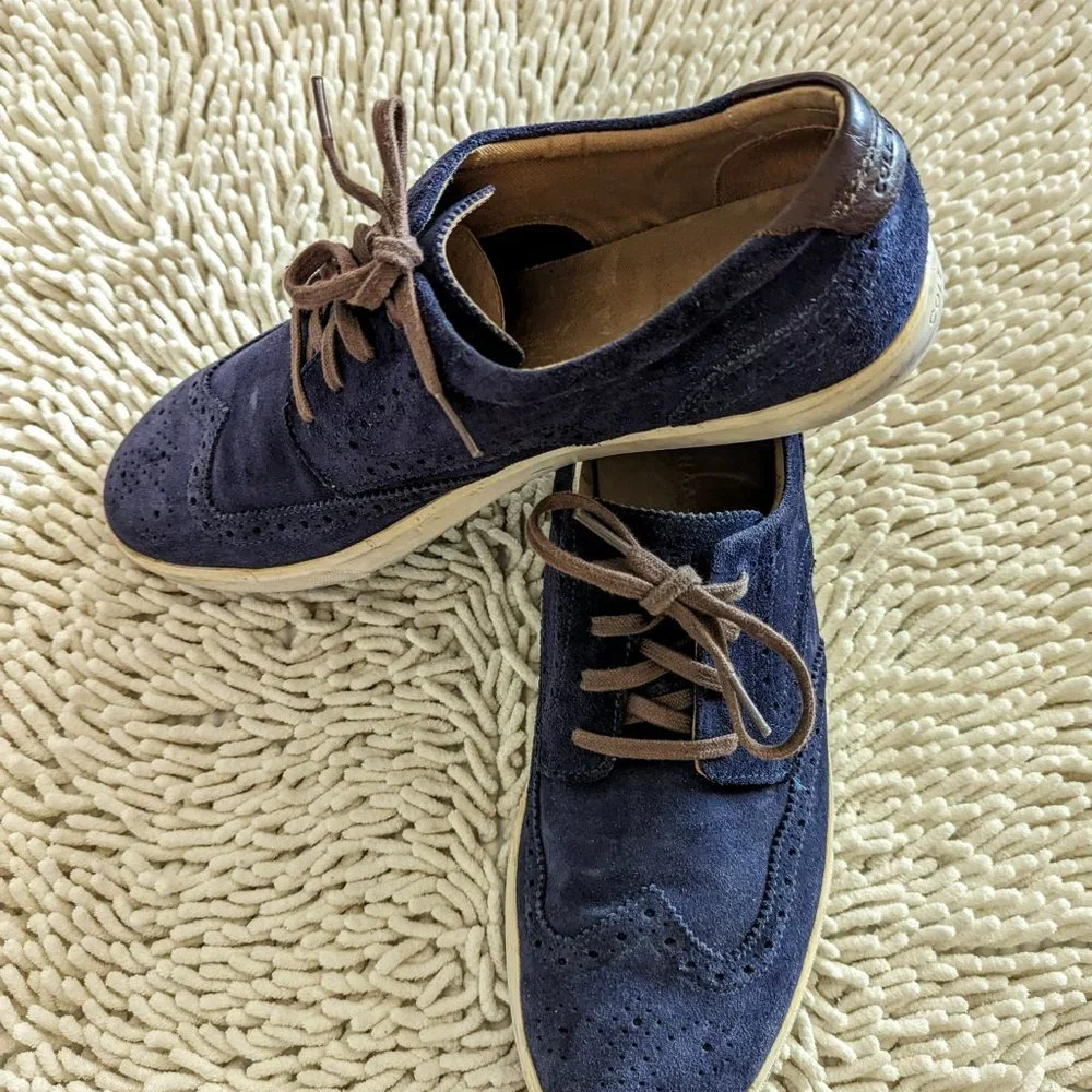 Cole Haan mens C13806 Joshua wingtip blue suede Oxford shoes